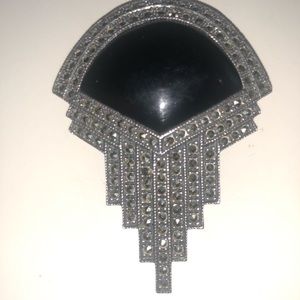 Judith Jack sterling silver vintage marcasite and black onyx pin.